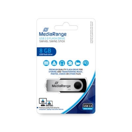 MEDIARANGE 8GB USB 2.0 BLACK/SILVER MR908