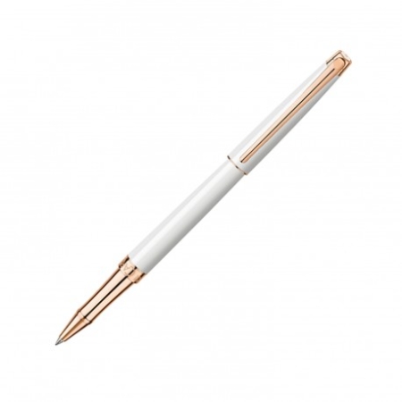 CDA LEMAN SLIM WHITE PINK GOLD-PLATED ROLLER PEN (4771.001)