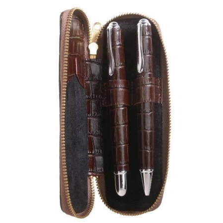 Cerruti 1881 SET Fountain Pen & Ballpoint PENS BROWN LEATHER