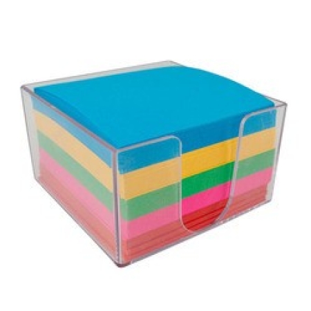CUBE DISPENSER CLEAR WITH PAPER CUBE MIX COLORS