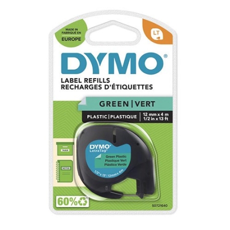 DYMO LETRATAG TAPES 12mm X 4m GREEN