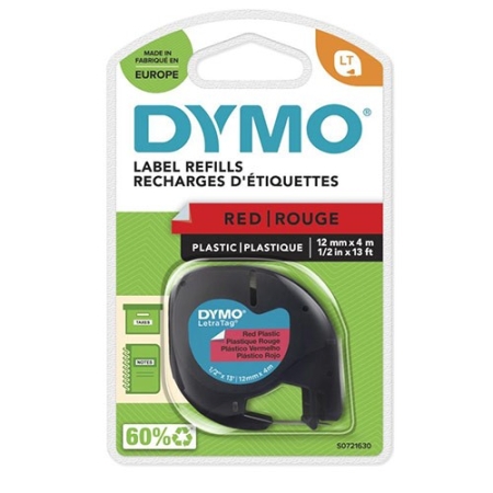 DYMO LETRATAG TAPES 12mm X 4m RED