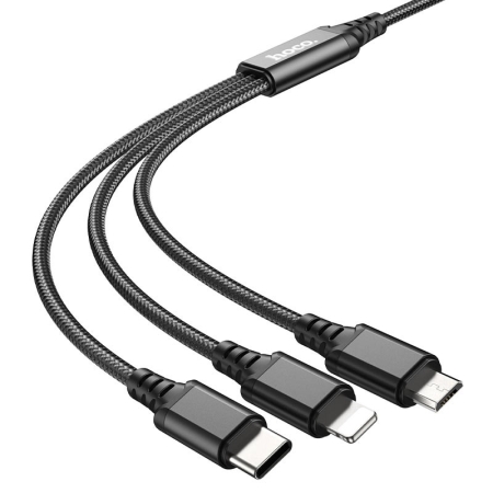 HOCO X76 3 IN 1 CHARGER CABLE LIGHTNING TYPE C MICROUS B BLACK