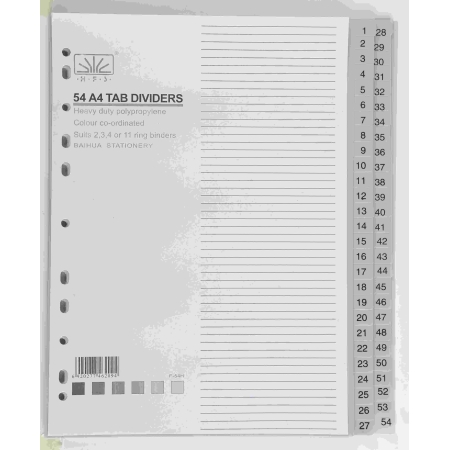 LION DIVIDERS PLASTIC W/NUMBER A4 1-54