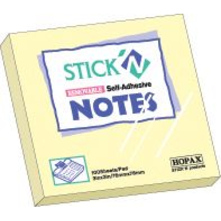 STICK'N 76X76MM 100 SH/PAD YELLOW