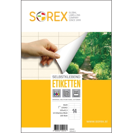 SOREX LABELS A4 2X7 105X42.3 100SH WHITE