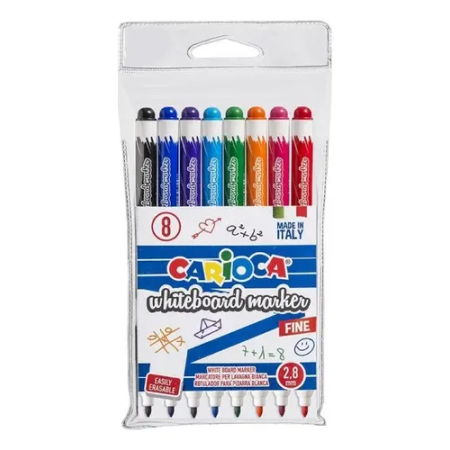 CARIOCA SLIM WHITEBOARD MARKERS 2.8MM MIX COLORS 8PCS