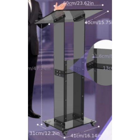 Acrylic Lectern Stand BlackWith Wheels 120X60X40cm